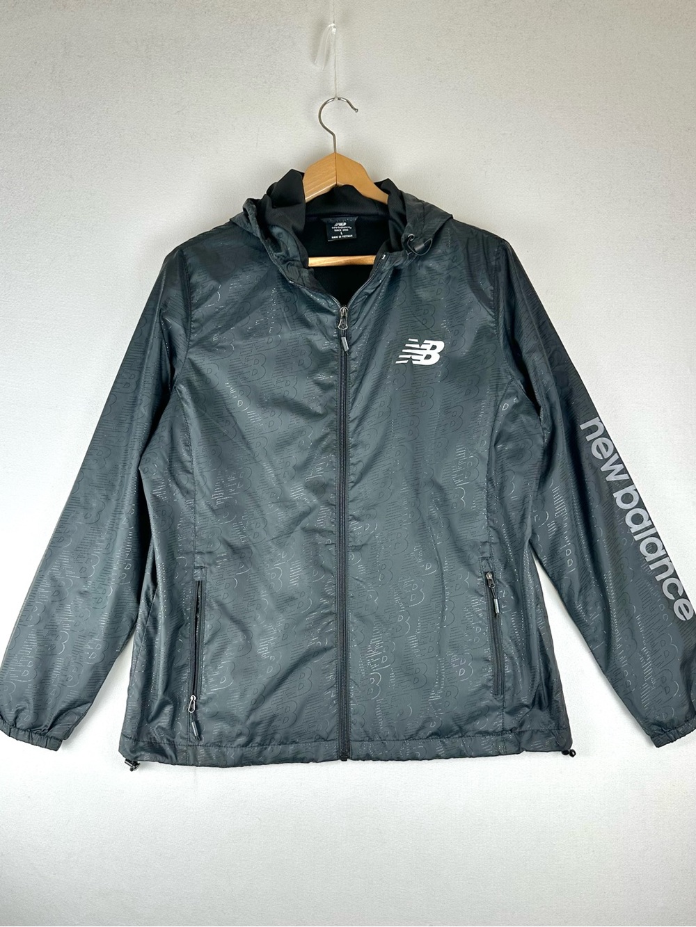 New Balance Reflective Logo Print Hooded Windbreaker Jacket Lightweight